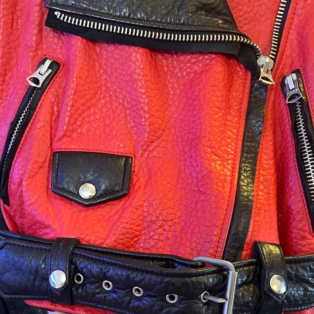Acne Studios Red and Black Biker Jacket - Picture 5 of 7